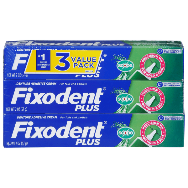 Save on Fixodent Plus Scope Denture Adhesive Cream Value Pack 3 ct
