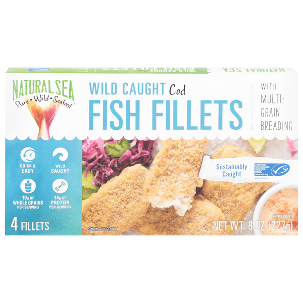 Save on Natural Sea Premium Cod Fillets with Multigrain Breading 4 ct