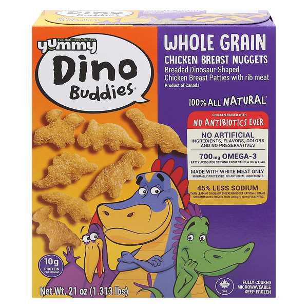 Save on Yummy Dino Buddies Whole Grain Chicken Breast Nuggets Dinosaur
