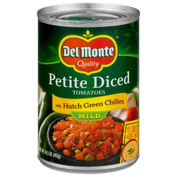 Save on Del Monte Tomatoes Diced Petite with Hatch Green Chilies Mild