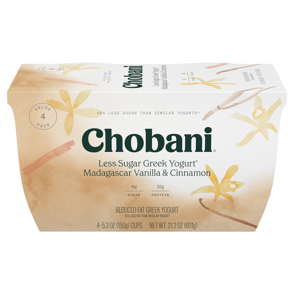 Save on Chobani Less Sugar Low Fat Vanilla & Cinnamon Greek Yogurt Cup