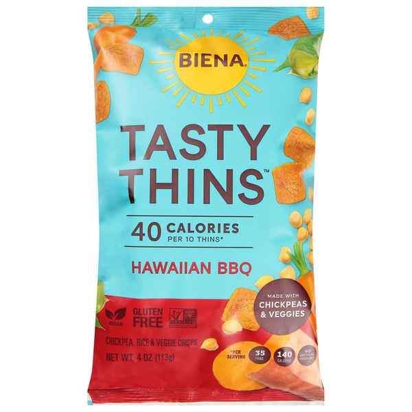 Save on Biena Tasty Thins Chickpea Rice & Veggie Crisps Hawaiian BBQ