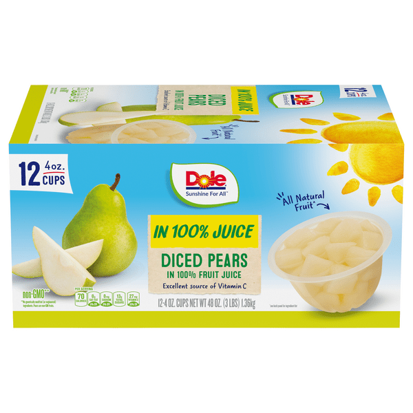 Save on Dole Fruit Cups Diced Pears in 100 Fruit Juice 12 ct Order