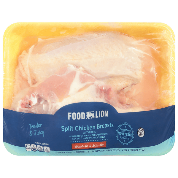 Save on Food Lion Chicken Breast Split with Rib BoneIn & SkinOn Order