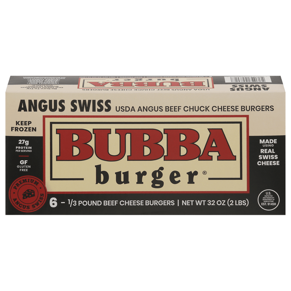 Save on Bubba Burger Beef Chuck Cheese Burgers Angus Swiss 1/3 lb ea