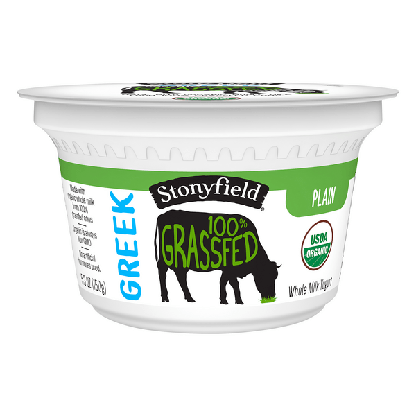 Save on Stonyfield Organic Greek 100 GrassFed Whole Milk Yogurt Plain