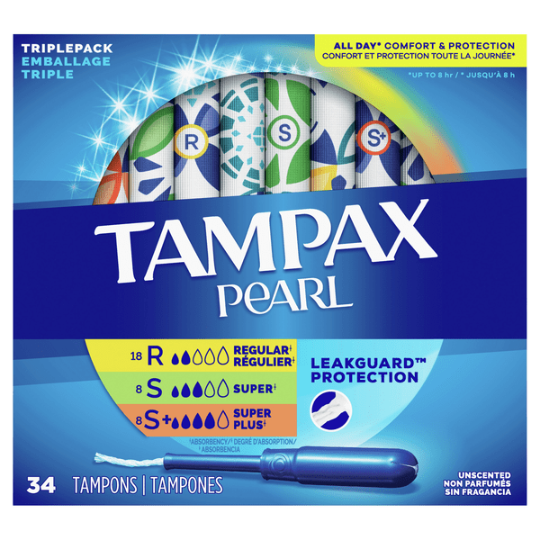 Save on Tampax Pearl Tampons Regular/Super/Super Plus Triplepack