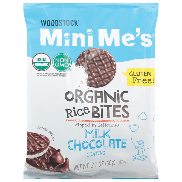 Save on Woodstock Mini Me's Rice Bites Milk Chocolate Gluten Free