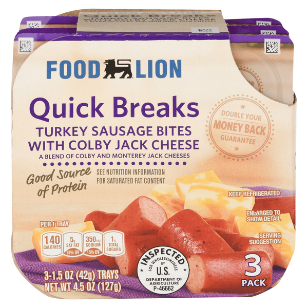 Save on Food Lion Quick Breaks Turkey Sausage Bites with Colby Jack