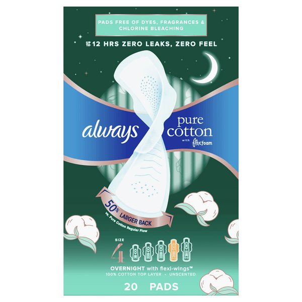 Save on Always Pure Cotton Pads Size 4 Overnight with FlexiWings