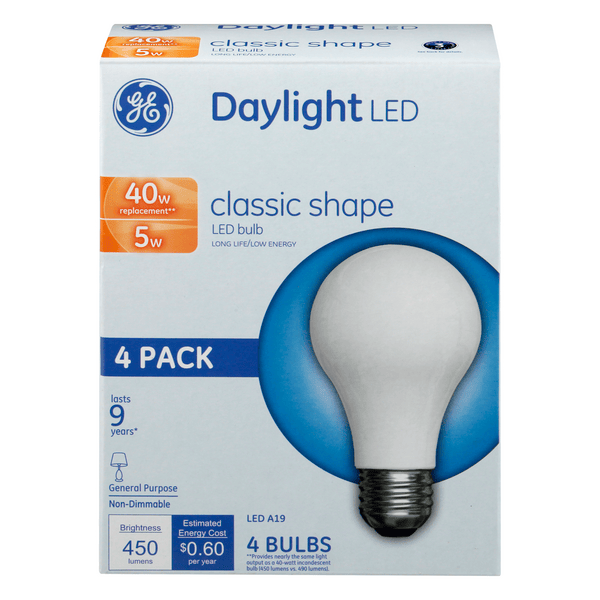 Save on GE LED Daylight Classic Shape Light Bulbs NonDimmable 40w