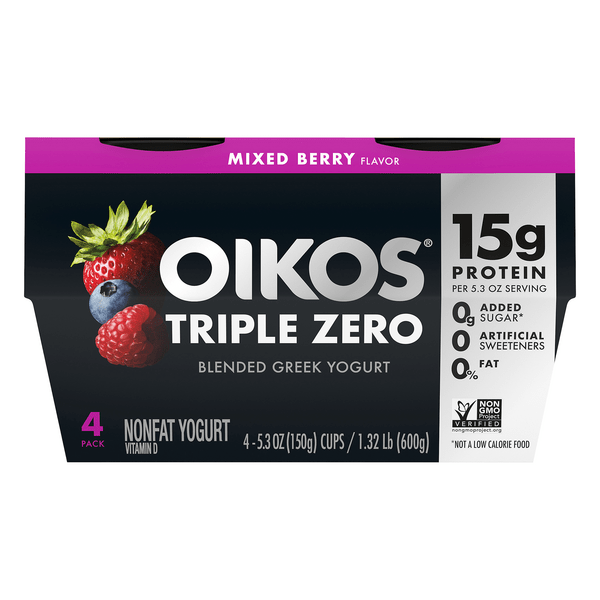 Save on Oikos Triple Zero Blended Greek Yogurt Mixed Berry Non Fat 4