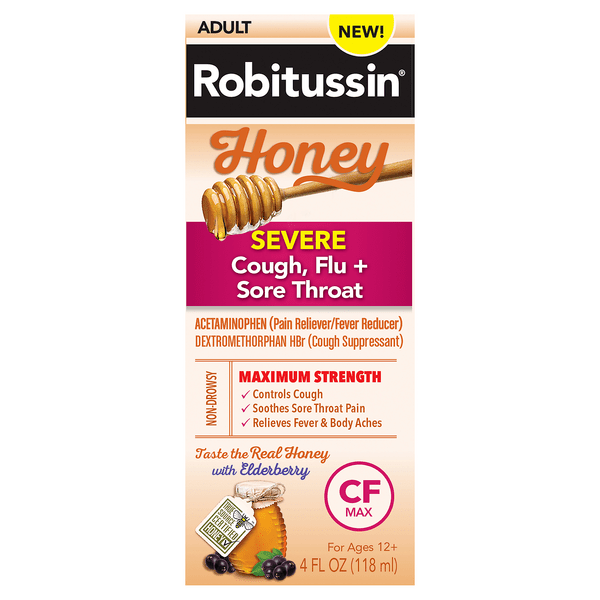 Save on Robitussin Adult Severe Cough Flu & Sore Throat Max Syrup Honey