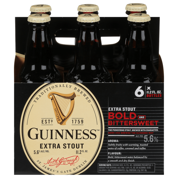 Save on Guinness Extra Stout Bold & Bittersweet Beer 6 pk Order