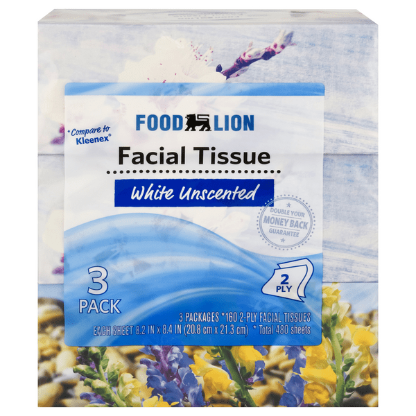 Save on Food Lion Facial Tissue White Unscented 2Ply 160 ct ea 3 pk
