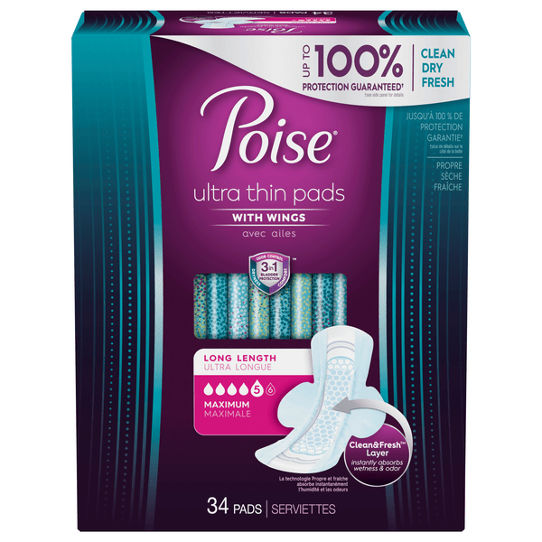 Save on Poise Incontinence Pads Ultra Thins with Wings Maximum Long