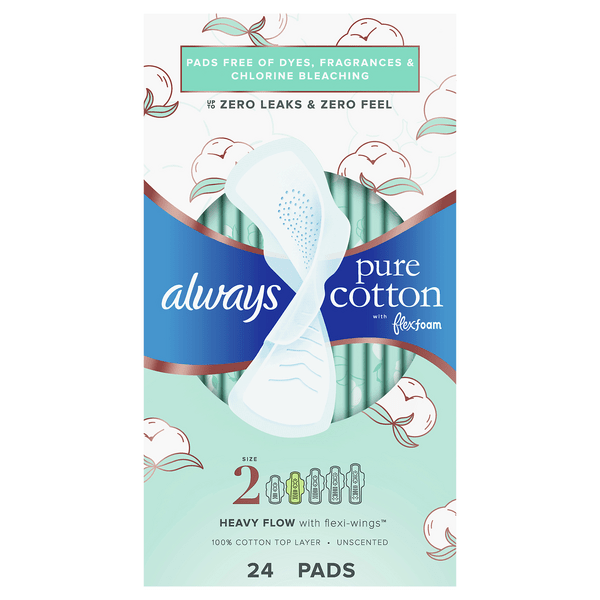 Save on Always Pure Cotton Pads Size 2 Heavy Flow with FlexiWings