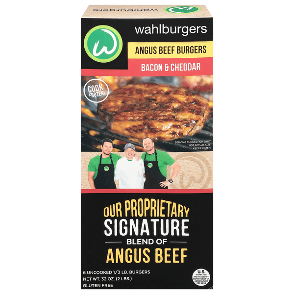 Save on Wahlburgers Angus Beef Burgers Bacon & Cheddar 6 ct Order