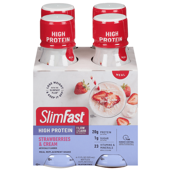 Save on SlimFast High Protein Meal Replacement Shake Strawberries & Cream 4 pk Order Online