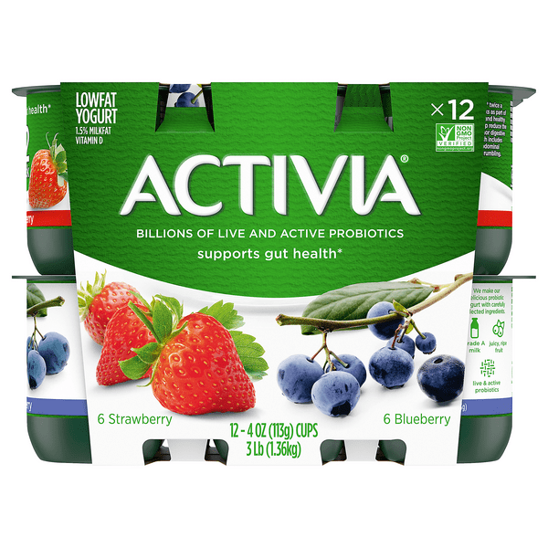 Save on Activia Probiotic Yogurt Strawberry & Blueberry Low Fat 12 ct
