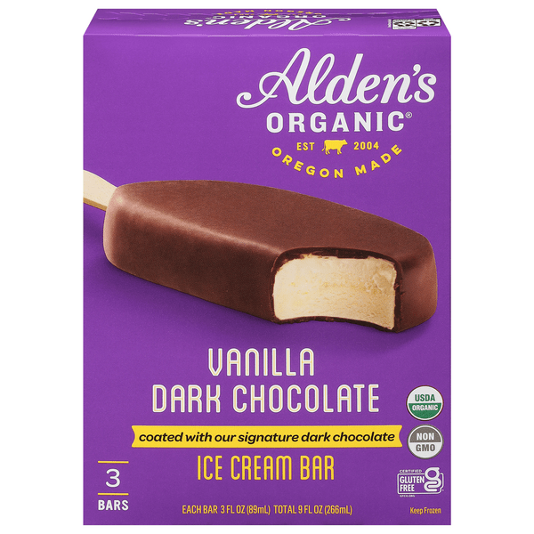 Save on Alden's Ice Cream Bar Vanilla Dark Chocolate Organic 3 ct