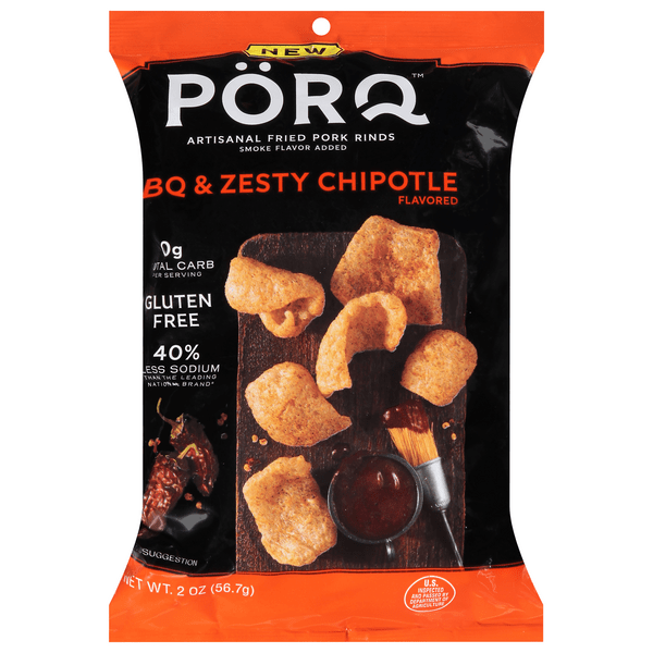 Save on PorQ Artisanal Fried Pork Rinds BBQ & Zesty Chipotle Gluten