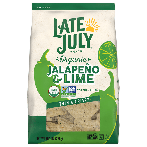 Save on Late July Snacks Tortilla Chips Jalapeno & Lime Gluten Free
