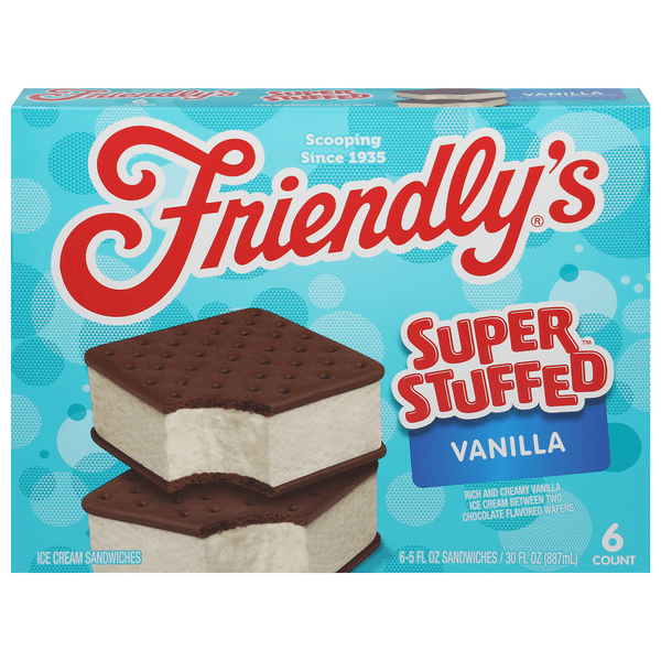 Save on Friendly's Super Stuffed Ice Cream Sandwich Vanilla 6 ct