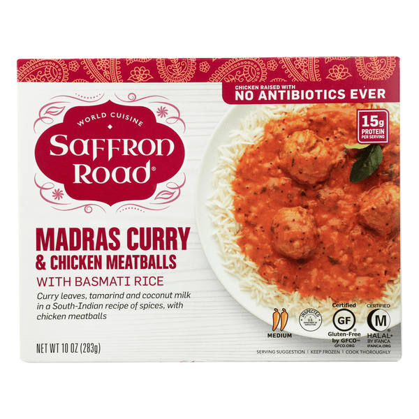 Save on Saffron Road Madras Curry & Chicken Meatballs w/Basmati Rice Gluten Free Order Online