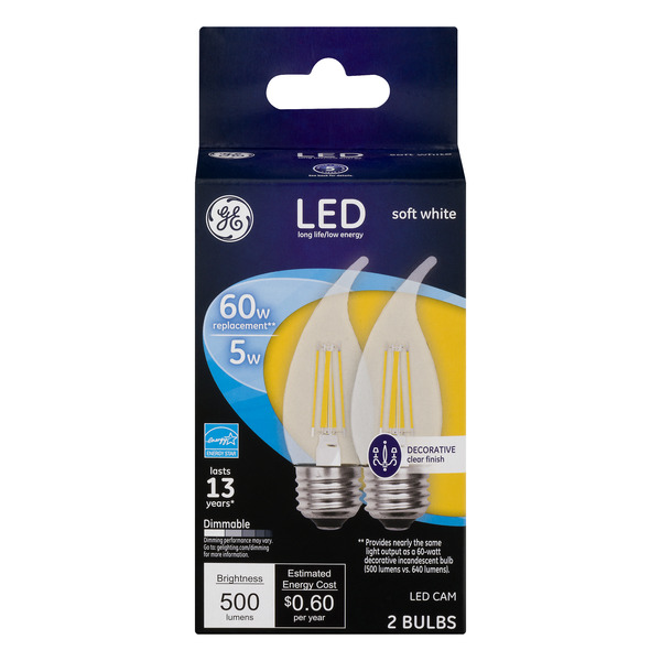 Save on GE LED Decorative Clear Light Bulbs Soft White Dimmable 60w