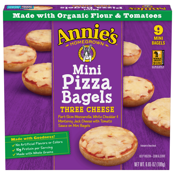 Save on Annie's Homegrown Mini Pizza Bagels Three Cheese 9 ct Order