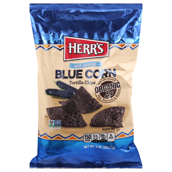 Save on Herr's Tortilla Chips Blue Corn Sea Salted Gluten Free Organic
