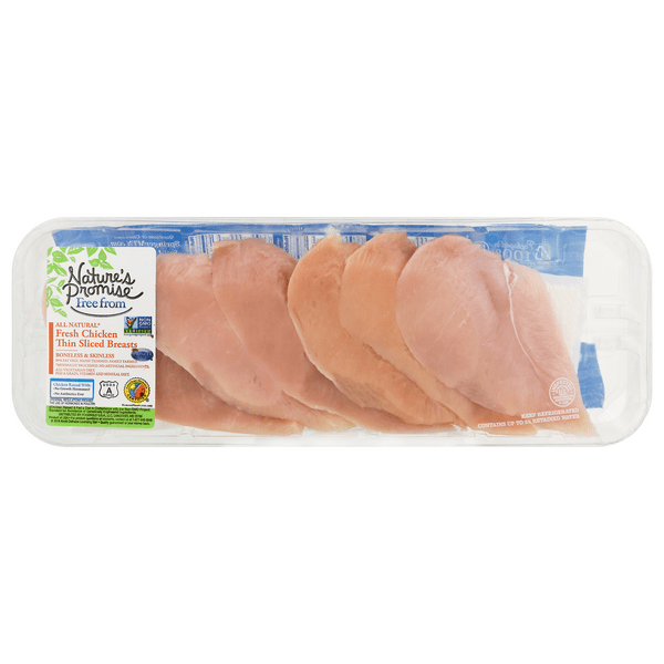 Save on Nature's Promise Thin Sliced Boneless Skinless Chicken Breasts