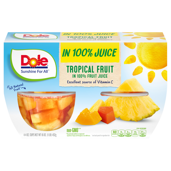 Save on Dole Fruit Cups Tropical Fruit in 100 Juice 4 ct Order