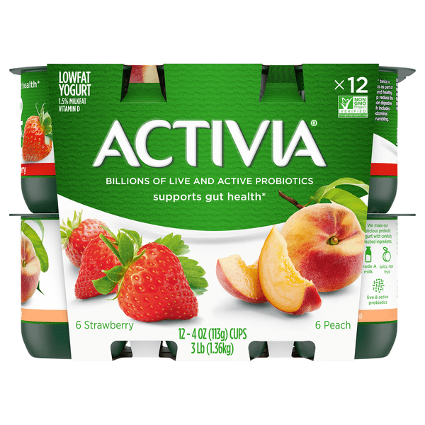 Save on Activia Probiotic Yogurt Strawberry & Peach Low Fat 12 ct