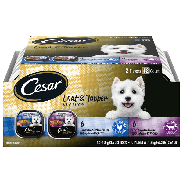 Save on Cesar Loaf & Topper in Sauce Adult Wet Dog Food Variety Pack