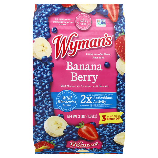 Save on Wyman's of Maine Frozen Wild Blueberries Strawberries & Banana