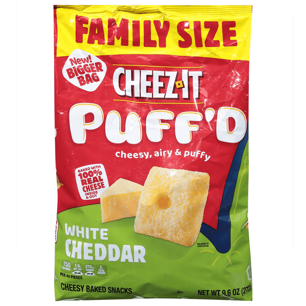 Save on CheezIt Puff'd Cheesy Baked Snacks White Cheddar Family Size