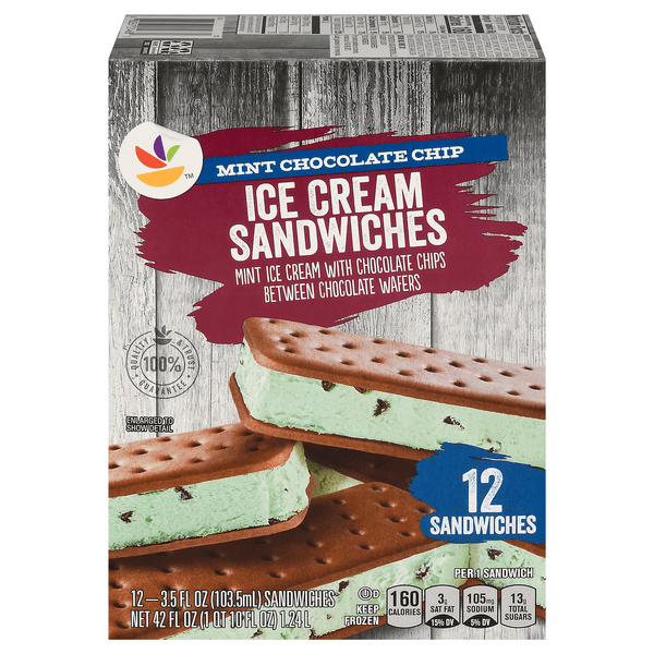 Save on Our Brand Ice Cream Sandwiches Mint Chocolate Chip 12 ct