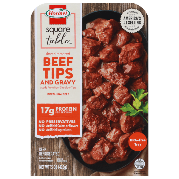 Save on Hormel Square Table Beef Tips & Gravy Slow Simmered