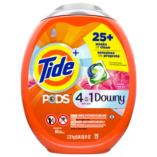 Save on Tide PODS 4in1 with Downy Liquid Laundry Detergent Pacs April