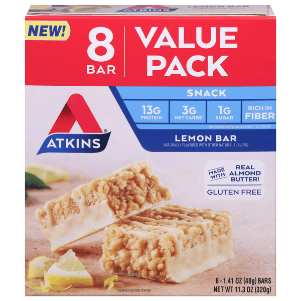 Save on Atkins Snack Lemon Bar Low Carb Value Pack Gluten Free 8 ct