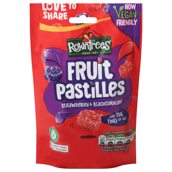 Save on Rowntree's Fruit Pastilles Candy Strawberry & Blackcurrant