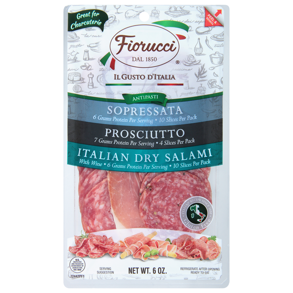 Save on Fiorucci Antipasti Sopressata Prosciutto Italian Dry Salami