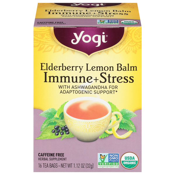 Save on Yogi Immune + Stress Elderberry Lemon Balm Herbal Tea Bags