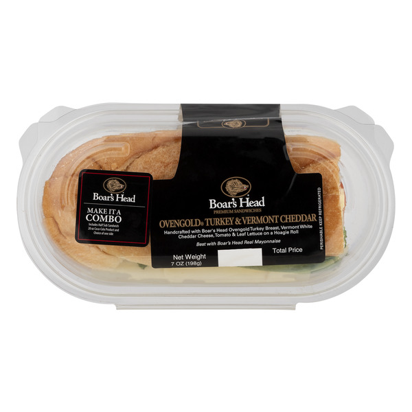 Save on Boar's Head Deli Sub Sandwich Oven Gold Turkey & Vermont Cheddar (Half) Order Online
