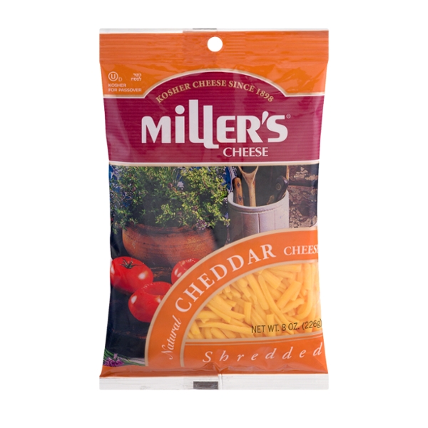 Save on Miller's Cheddar Cheese Kosher for Passover Shredded Natural
