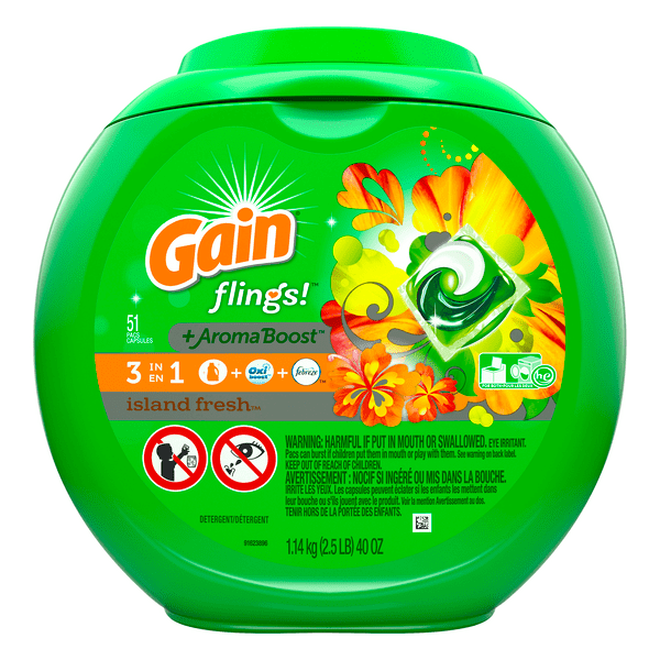 Save on Gain Flings! + Aroma Boost 3in1 Laundry Detergent Pods Island