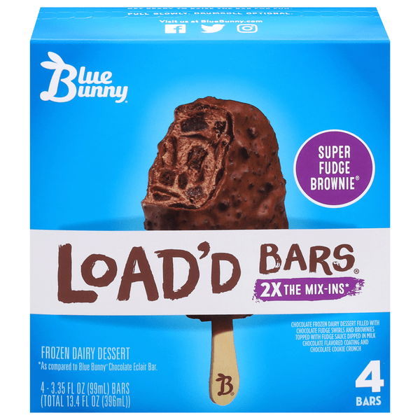 Save on Blue Bunny Load'd Bars Frozen Dairy Dessert Super Fudge Brownie
