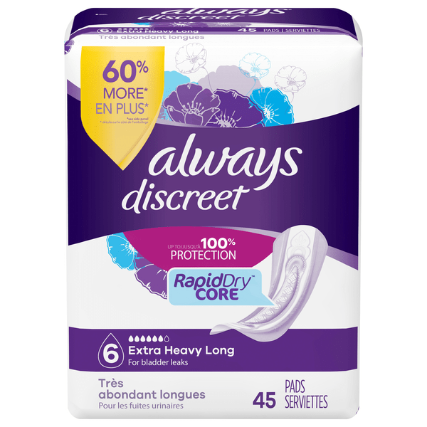 Save on Always Discreet Incontinence Pads Extra Heavy Long Order Online